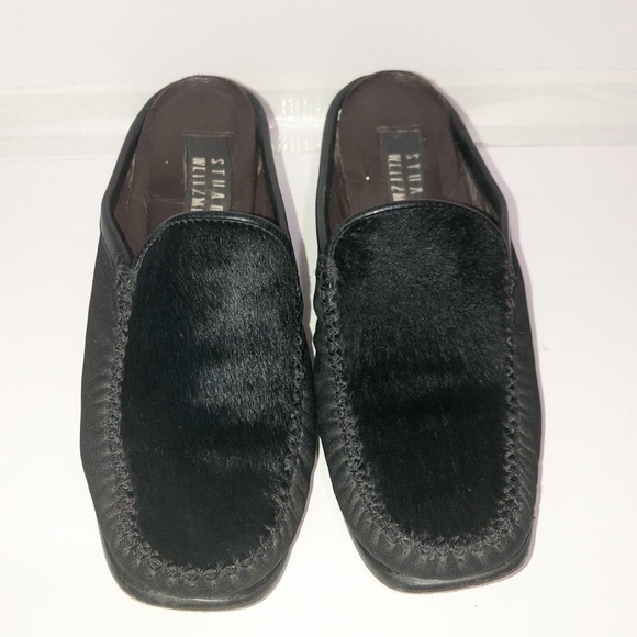 Stuart Weitzman calf hair black mules. - Picture 1 of 8